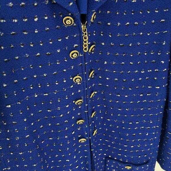 St. John Collection By Marie Gray Royal Blue Tweed Knit Blazer Jacket Structured - Picture 4 of 8